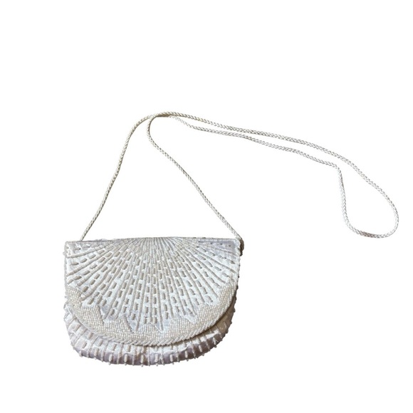 Vintage Beaded Shoulder Bag Beautiful White Clear Elegant - Picture 1 of 5